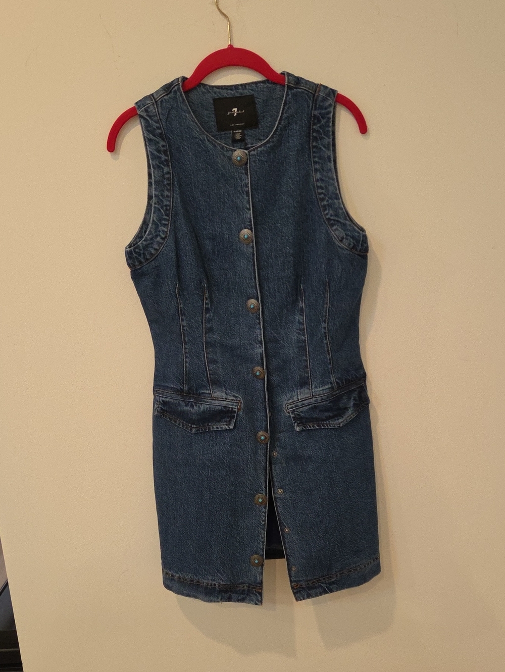 7 For All Mankind Sleeveless Medium Dark Blue Denim Dress Snap Closure